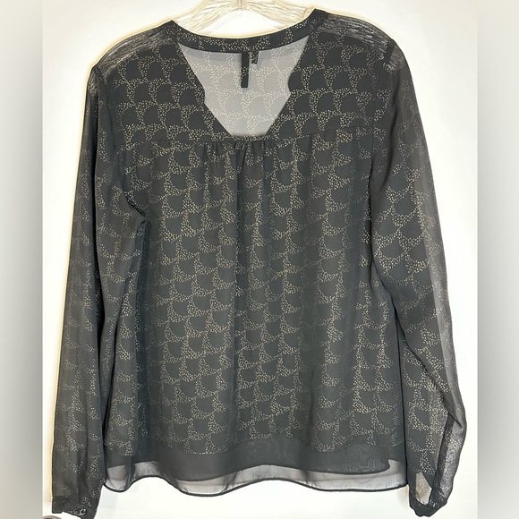 Maurice’s Double Layered Black W/gold Design Long Sleeve Sheer V-neck Blouse Med - Picture 1 of 10